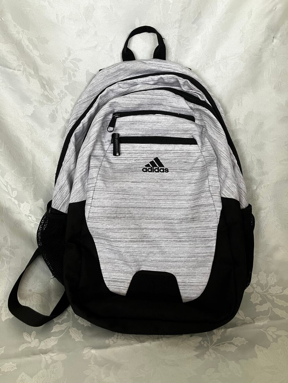 Adidas Gray Heather Backpack School Book Bag Laptop Travel Black White